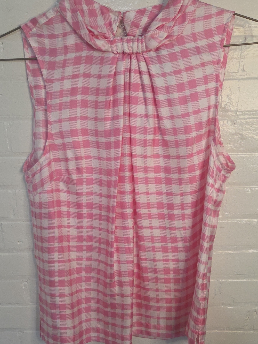 J. Crew Pink and White Gingham Sleeveless Silk Top